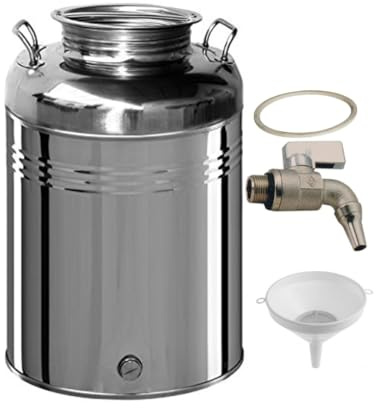 SHOPROM Bidón para Aceite de Acero Inoxidable 50 Litros, Envase para Alimentos con Tapa y Grifo, Antióxido, para Aceite, Vino y Líquidos