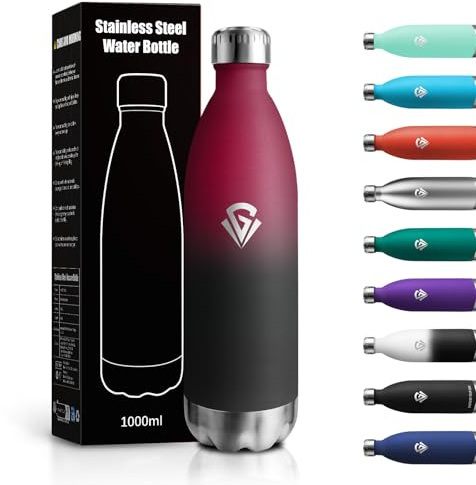 Trinkflasche Edelstahl 1L, BPA-Frei & Kohlensäure Geeignet, Thermosflasche Doppelwandig, Trinkflasche Auslaufsicher, Isolierflasche für Outdoor, Sport, Fahrrad, Uni, Reisen, Fitness, Jungen, Mädchen