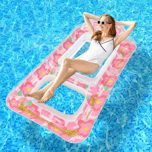 Bouee Piscine Adulte,Matelas Piscine Gonflable,Chaise Longue Gonflable pour Adultes,Hamac Aquatique,avec Coussin de Tête et Porte-Gobelets,pour Fêtes de Plage et Piscines