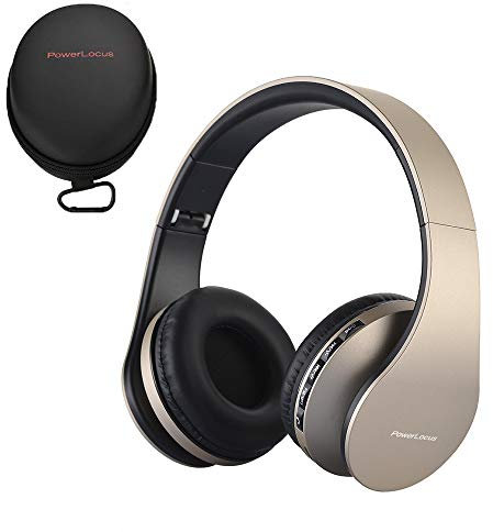 PowerLocus Cuffie Bluetooth Senza Fili Over-Ear Cuffie Stereo Pieghevoli Auricolari, Wireless Cuffie Riduzione del Rumore con Microfono per iPhone, Samsung, LG, iPad, PC, iPod - Oro