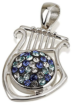 Harfe Anhänger mit blauen Kristallen Edelstein Silber 925