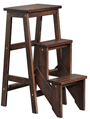 GJ-TD Stools Ladder Chair Stairs Chair Step Stool In Wood Wooden Utility Step Folding Ladder 3 Steps