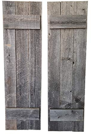 Rustic Shutters Made from 100% Reclaimed Weathered Wood - Perfect for Farmhouse Barnwood Style Decor - Set of 2 - Made in The USA (11x36)