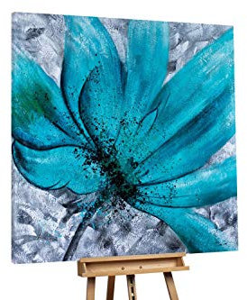 KunstLoft® XXL Gemälde 'Blaues Erwachen' 150x150cm | original handgemalte Bilder | Modern Blume Blau Grau Schwarz | Leinwand-Bild Ölgemälde einteilig groß | Modernes Kunst Ölbild