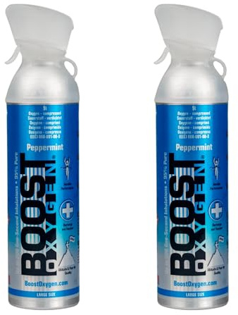 Boost Oxygen Menta 9L (Pack de 2) | Botella de Oxígeno Puro al 95% Portátil para Recuperación, Concentración y Energía