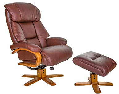 GFA The Nice - Swivel Recliner Chair And Matching Footstool In Chestnut Genuine Leather