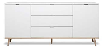 Newfurn Sideboard Kommode Skandinavisch Anrichte Highboard Mehrzweckschrank II 180x87x 40 cm (BxHxT) II [Elia.Two] in Weiß/Weiß Wohnzimmer Schlafzimmer Esszimmer