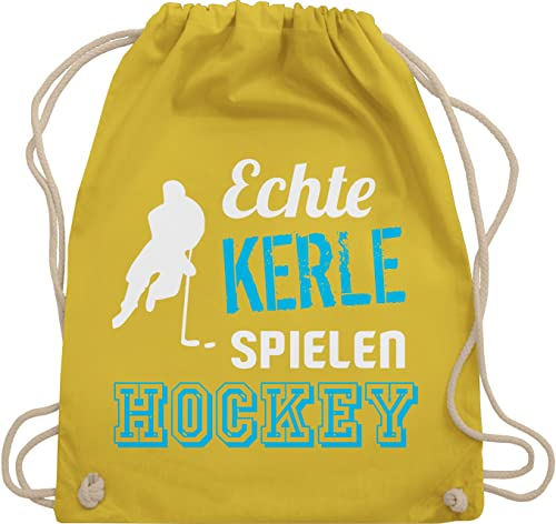 Turnbeutel Rucksack - Eishockey - Echte Kerle spielen Hockey - Unisize - Gelb - gym beutel bag kordel baumwoll stoff turn kinderturnbeutel icehockey geschenk stoffrucksack sport baumwollrucksack