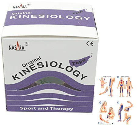 Original Nasara Kinesiologie Tape 5m x 5cm Set inkl. ATC Anleitung mit Klebetechniken - Kinesiotape, Sporttape, Fitnesstape, Tapes - Wasserfest & Atmungsaktiv Lila