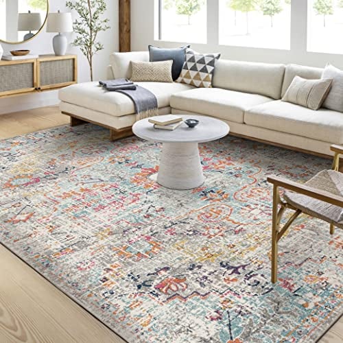 Livabliss Asmara Vintage Teppich groß - Teppich Wohnzimmer 160x220 cm, Esszimmer, Schlafzimmer - Orientalischer Teppich Boho Style - Carpet Living Room, Bunter Muster, Grau und Orange