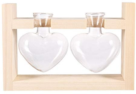 Yardwe 1 Pcs Terrarium de Plantes avec Support en Bois Jardinière en Verre de Bureau Pot de Fleurs Ampoule Vase pour Culture Hydroponique Maison Jardin Bureau (2 Ampoule Vase)