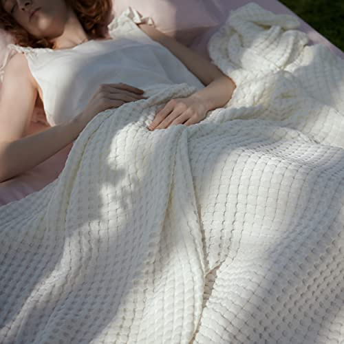 Bedsure Cooling Waffle Queen Size Blanket - Lightweight Cotton Summer Blanket of Rayon Derived from Bamboo for Hot Sleepers, Luxury Throws for Bed, Mothers Day Throw Gifts, Ivory, 90x90 Inches