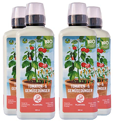 Plantura Bio Tomaten- & Gemüsedünger, 4er Set, Bio Flüssigdünger für Gemüse, 3,2 Liter