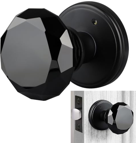 Balin Designs Crystal Door Knobs - Matte Black Round Glass Passage Door Knob Set - Interior Antique Glass Door Knobs Perfect for Bathroom, Bedroom, Hallway and Closet Door - Hardware Included