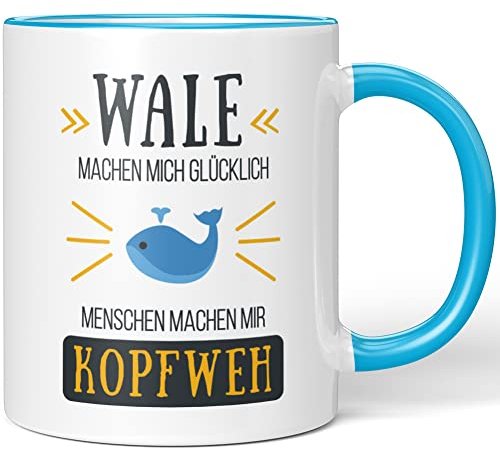 JUNIWORDS Tasse, Wale Machen Mich glücklich Menschen Machen Mir Kopfweh, Wähle Farbe, Blau