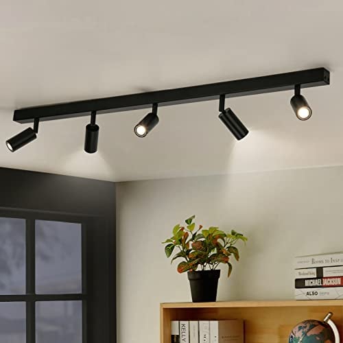 Eofiti LED Deckenleuchte Drehbar 5 Flammig Deckenlampe Strahler Schwarz Inkl. 5x 3W G9 LED 360LM Deckenstrahler Neutralweiß 4000K Spotleuchten Spotbalken Küchenlampe für Küche Garderobe Flur