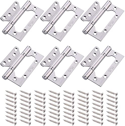 Hinges,6Pcs Rustproof Brass Flush Hinge, Heavy Duty Home Door Hinges 304 Stainless Steel, Ball Bearing Hinges Brushed Nickel Ideal for Bedroom Wardrobe, Kitchen Cabinets, Internal Doors