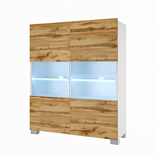 BELINI Kommode Sideboard Wohnzimmer Schlafzimmer Schrank Hochschrank mit LED-Leuchten Super-Soft-Touch-System zum sanften Schließen Aller Scharniere | Wotan Eiche