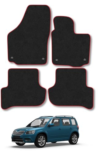 Skoda Yeti (2009-2017) Carpet Car Mats | Red Edge Trim Tailored Fit Floor Mats Full Coverage Protection Accessories Easy Clean Anti Slip Made in the UK