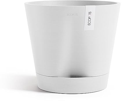 Ecopots Pot de fleurs Venice 2 avec irrigation, blanc, diamètre 40 cm, rond, grand pot de fleurs en plastique recyclé, pot de fleurs avec alimentation en eau, moderne, pour l'intérieur et l'extérieur