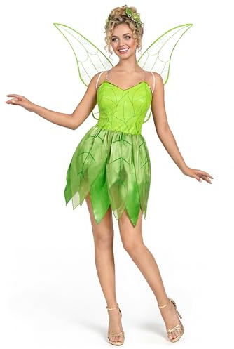 Spooktacular Creations Frauen Grün Märchen Kleid mit Flügeln Kostüm Set für Erwachsene Halloween Dress Up Party Cosplay