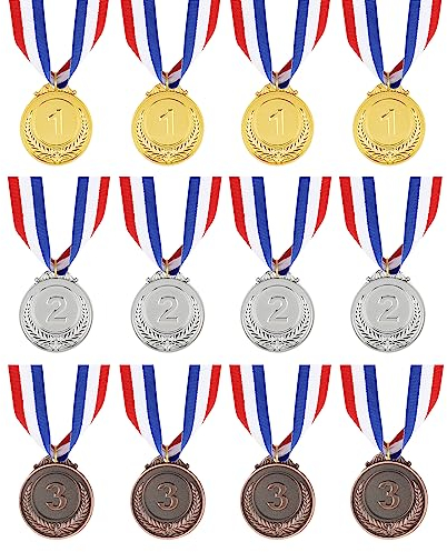 DIVINA VITAE Gewinner Medaillen Gold Silber Bronze Medaille medaillen Kindergeburtstag 12 Stück Medaillen Band Metall Auszeichnungsmedaillen Medaille Kinder Fussball Sport Party Wettbewerb Medaille