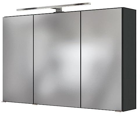 möbelando Spiegelschrank Florida in grafitgrau mit 3 Türen und 6 Einlegeböden. Abmessungen (BxHxT) 120x64x20 cm