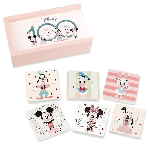 Disney 100th Anniversary Set of 6 Mini Wooden Puzzles, My First Puzzles, Jigsaw Puzzle Games, Montessori Educational Toys For 1 Year Old + Toddler - Official Licensed Disney Gifts by Orange Tree Toys