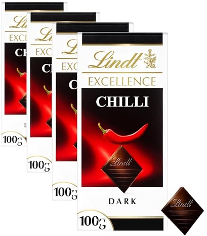 Lindt Excellence Dark Chilli Chocolate Bar Each 100g (Pack of 4)