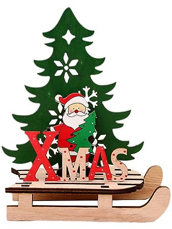ROBAUN Chrismas Holz Tischschild Stehend, Holzschlitten Weihnachtsdekoration Für Tisch Holz Bäume Christm Santa Schlitten