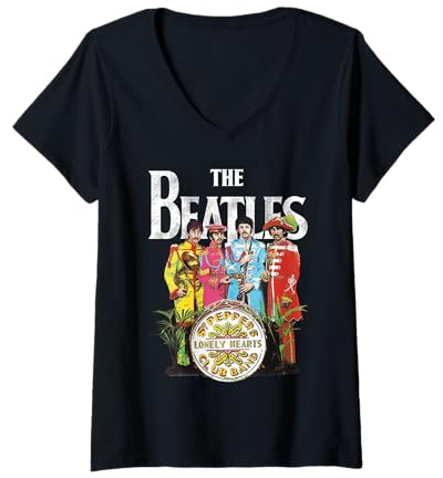 Damen Offiziell The Beatles Sgt Pepper Music Band Artwork T-Shirt mit V-Ausschnitt