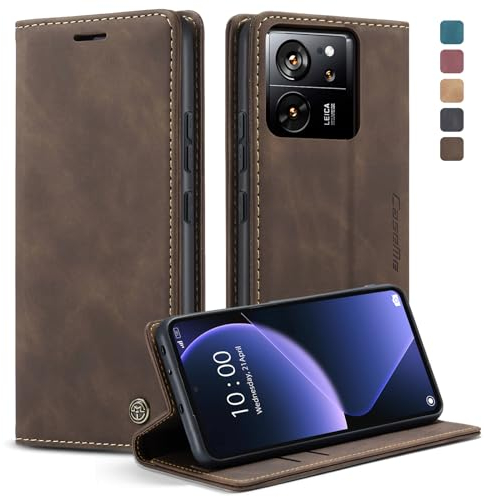Casecret Handyhülle für Xiaomi 13T Pro Hülle Xiaomi 13T Hülle Premium Leder Klappbar Flip Case Tasche Wallet Magnet Magnetisch Kartenfach Klapphülle Schutzhülle Lederhülle Standfunktion Kaffee