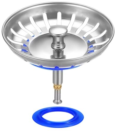 HUAERSICO Siebkörbchen Abflussstopfen 82mm - Abflusssieb - Waschbecken sieb mit Höhenverstellbar,Spülbecken Stöpsel,für Blanco Spüle Zubehör,Insgesamt 2 Ersatz-Wasserdichtungen