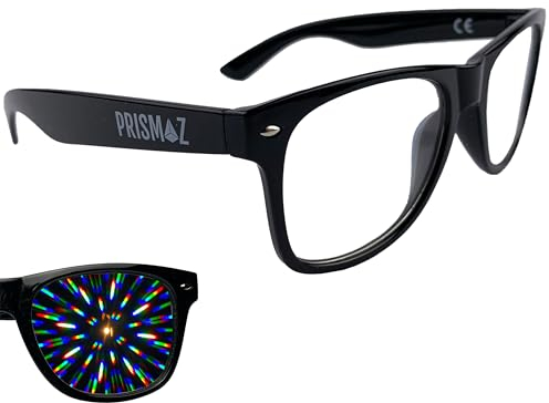 PRISMAZ Beugungsbrille Für Fantastische Regenbogen Kaleidoskop Effekte - Festival Rave Feuerwerk Party Accessoire (Schwarz)