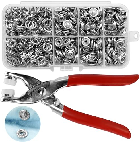 Okoss 150 Druckknöpfe Set Mit Zange,Druckknöpfe Ohne Nähen,Jersey Druckknöpfe Druckknopfzange Metall Nähzubehör Fünfpoliger Schließe für DIY Basteln Kinderkleidung Kleidung Taschen Stoff(9.5 mm)