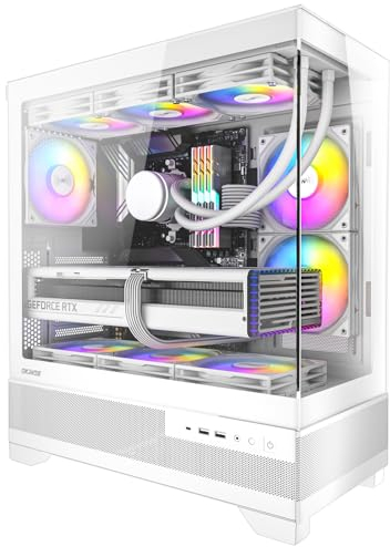 Okinos Aqua 7 Mid-Tower PC Case, Pre-Installed 6×120mm ARGB Fan, Computer Case, Panoramic View, Tempered Glass, Front and Side Panel, with Type-C Connector, White