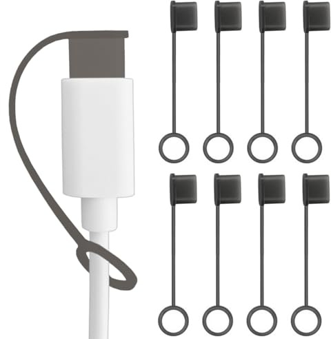 VSuRing 8Pcs USB Caps for USB C Cable Anti Loss Tether Silicone Soft Snugly Dust and Oxidation Protection Adapter Cover Anti Dust for Android iPhone Type C Cable Translucent Black