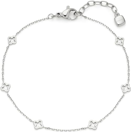 JEWELS BY LEONARDO Armband Ciao Janna • feine Arm-Kette aus silberfarbenem Edelstahl • Spiegel-Ankerkettchen mit stilisierten Kleeblatt-Ornamenten • 17,5-19,5 cm Länge • Schmuck Geschenk • 023899