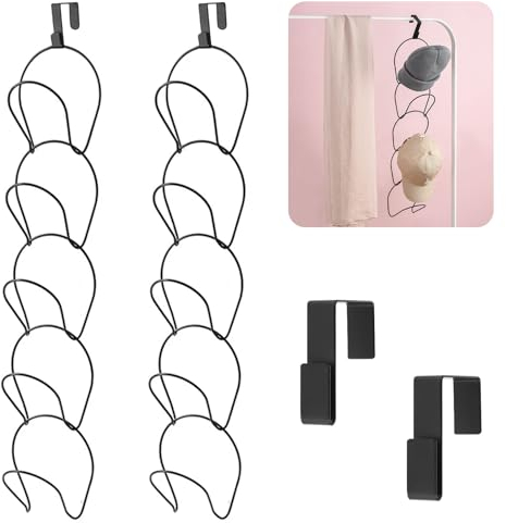 Vueinrg 10 Stück Cap Halterung Wand, Cap Aufbewahrung Mützen Aufbewahrung Cap Organizer mit 2 Türhaken für Hut, Tasche, Krawatten, Schals, Handtaschen (Schwarz)