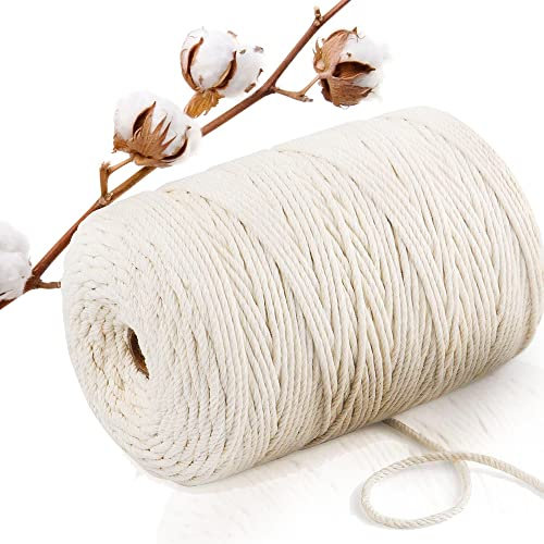 Abio Makramee Garn Weiß 1mm 500m Baumwollgarn Macrame Cord Kordel Garn für Makramee Schnur Makrameegarn Baumwollschnur Baumwollkordel Baumwolle Naturweiß 1mm 500m