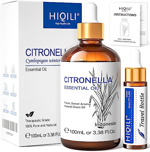 HIQILI Huile Essentielle de Citronnelle, pour Diffuseur, Aromathérapie, Spray 100ML