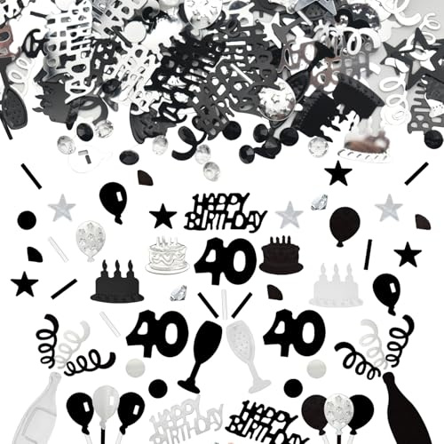 Konfetti 40 Geburtstag Deko, 40 Tischdeko Geburtstagdeko Confetti,Streudeko 40. Deko, Tischdeko 40 Geburtstags, Konfettiis Streudeko Geburtstages Schwarz und Silber Konfetties 40 Frauen Männer