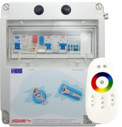 Cuadro Eléctrico para Piscina Iluminación y Motor | Guardamotor y Transformador | Controlador WiFi RGB + Blanco | Contactor para Motor y Clorador | 60W 12DC | Bomba de agua 1CV 4-6.3A