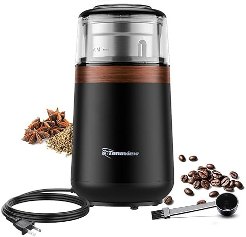 Electric Coffee Grinder, Bean & Spices & Herbs, Stainless Steel Dual Blades, 150 Watt Fresh Coffee Removable Bowl, Grinds up to 2.5oz/70g, Makes 12 Cups