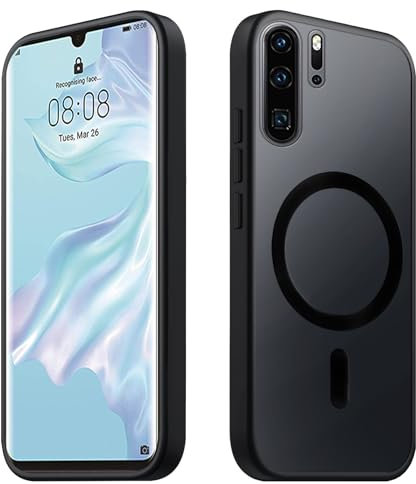 Tawarror Magnetische für Huawei P30 Pro Hülle, Kompatibel Mit Magsafe, Matt Transluzente Handyhüllefür P30 Pro PC Rückseite Kratzfest TPU Fallschutz Stoßfest Anti-Fingerabdruck Schutzhülle, Schwarz