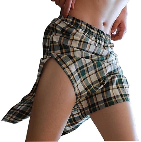 Herren Baumwolle Plaid Casual Home Bad Rock Schlafrock Herren Unterwäsche Atmungsaktiv Rock Rollenspiel Sissy Rock