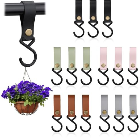 Bmliingchau 15 Stück S Haken mit Lederschlaufe,garderobe haken,Haken für Kleiderstange Leder,Kleiderhaken mit Lederschlaufe,Haken zum Einhängen für Kleiderschrank, Küche, Camping