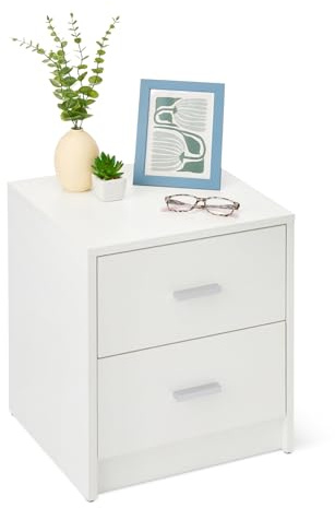 Amazon Basics Nachttisch, Nachtschrank mit 2 Schubladen, Schlafzimmerschrank, Weiß, 47cm x 40cm x 36cm