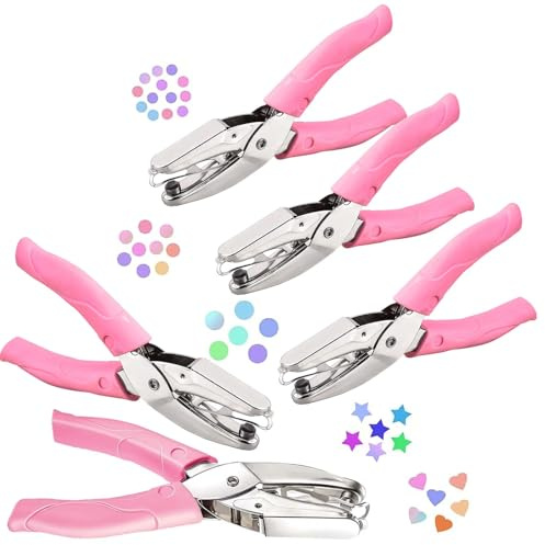 5 stycken håltång papper, håldiameter 1,5–6 mm hjärtformad rund och stjärnformad handgjord håltagare rosa metall håltång papper hål för papper kort klippbok anteckningsbok gör-det-själv hantverk