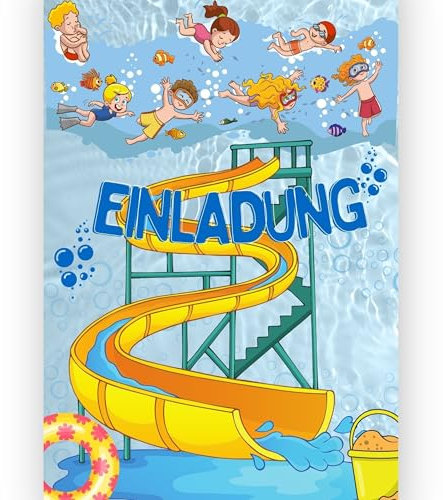 Boaino® 12xEinladungskarten A6 mit Umschlägen – Wasserparty,Einladungskarten Geburtstag für Kinder, Jugendliche & Erwachsene, Einladungskarten Kindergeburtstag für Feiern & Events (Wasserparty)